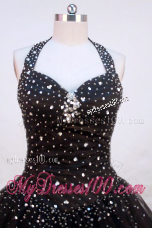 Exquisite Halter Sweetheart Beaded Bodice Black Quinceanera Dress